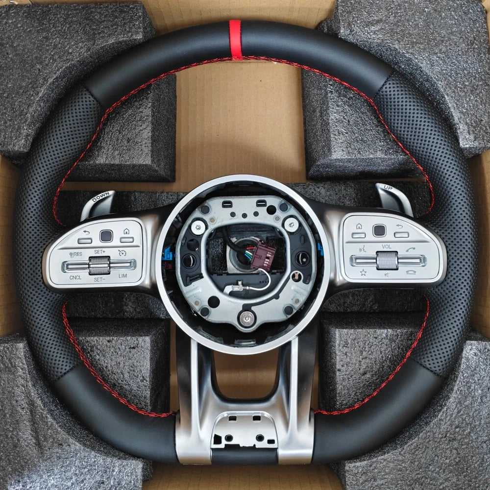 Mercedes-AMG Style Performance Steering Wheel - Silver and Red